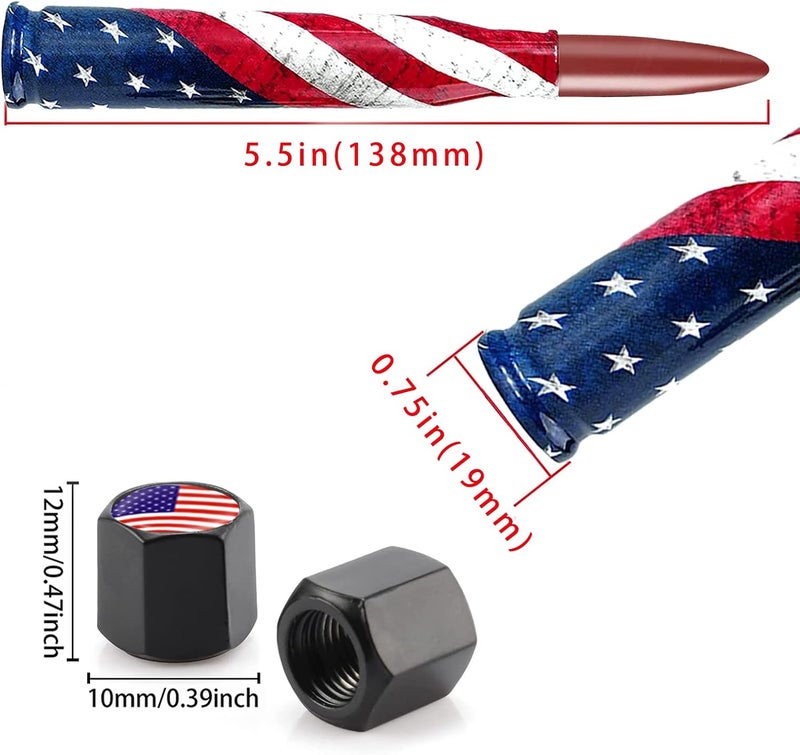 HVSTTPK Car Truck Bullet Antenna with Valve Stem Caps for F150 F250 F350 Super Duty Raptor Dodge Ram 1500 2500 3500, Truck Accessories（Red）- American Flag Design-Car Wash Safe - Image 4